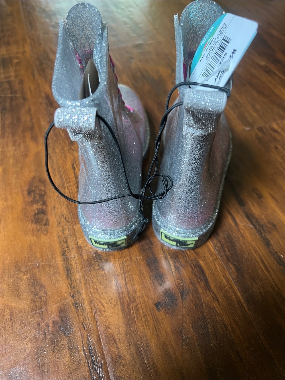NWT Western Chief Glitter Combat Rain Boots with Hot Pink No Tie Laces Size 1 - Picture 9 of 10